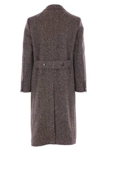 Dolce & Gabbana Herringbone Double-breasted Coat In Brown