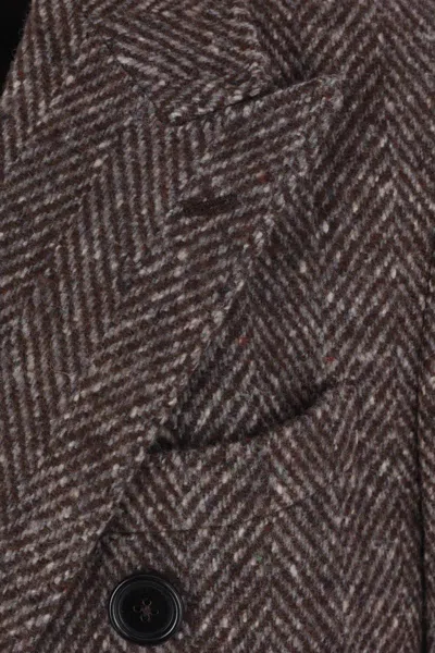 Dolce & Gabbana Herringbone Double-breasted Coat In Brown