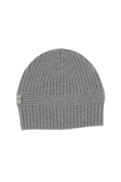Miu Miu Dark Grey Stretch Wool Blend Beanie Hat In Gray