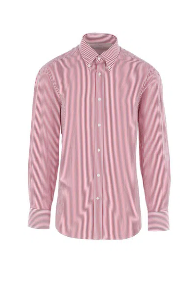 Brunello Cucinelli Striped Poplin Shirt In Pink