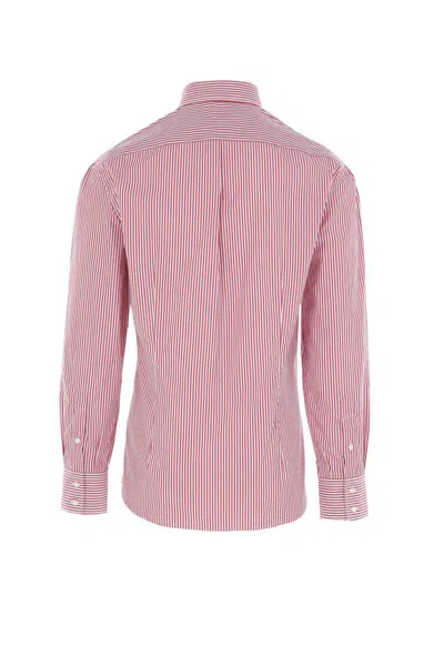 Brunello Cucinelli Striped Poplin Shirt In Pink