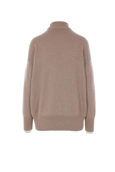 Brunello Cucinelli Sequin Sweater Sweaters And Cardigans Brown In Brown