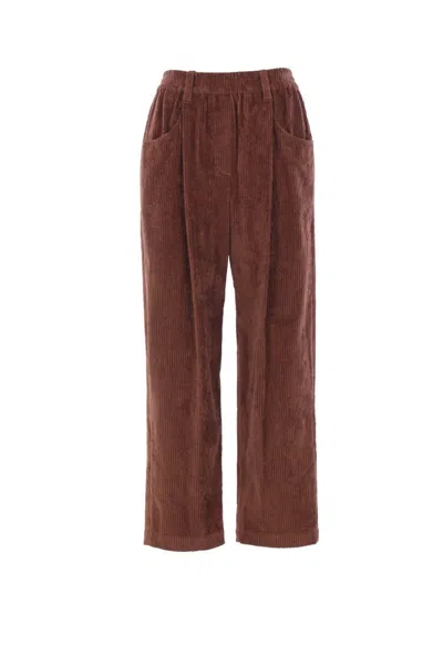 Brunello Cucinelli Soft Corduroy Pleated Straight-leg Ankle Pants In Brown