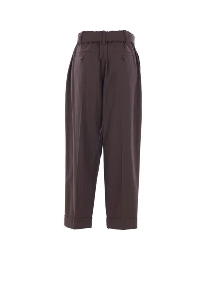 Brunello Cucinelli Tropical Luxury Wool Sartorial Baggy Trousers In Brown