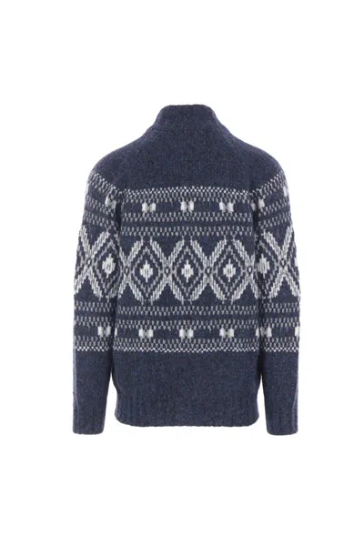 Brunello Cucinelli Geometric Jacquard Cardigan In Wool And Cashmere In Gray