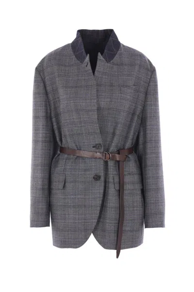 Brunello Cucinelli Women Monile Houndstooth Blazer In Gray
