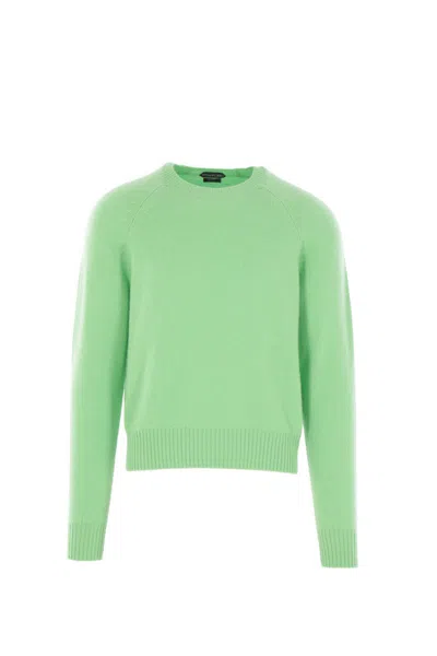 Tom Ford Felted Pure Cashmere Long Sleeves Crew Neck Sweater In Green