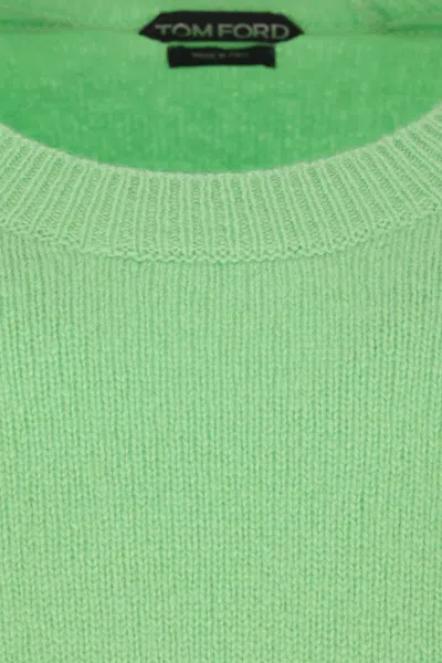 Tom Ford Felted Pure Cashmere Long Sleeves Crew Neck Sweater In Green