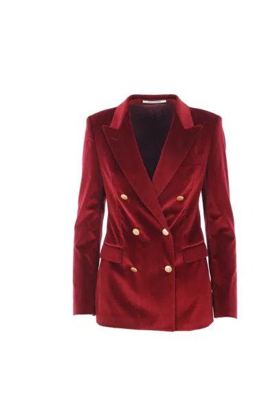 Tagliatore Velvet Double-breasted Jacket In Red