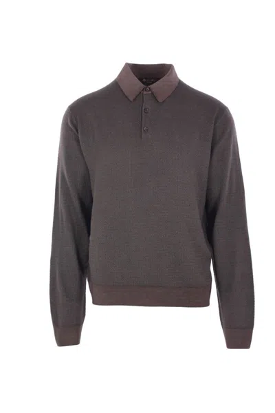 Loro Piana Long-sleeved Buttoned Polo Shirt In Brown