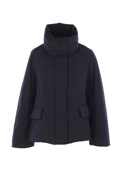 Aspesi Cotton Blend Jacket With High Collar And Flap Pockets In Blue