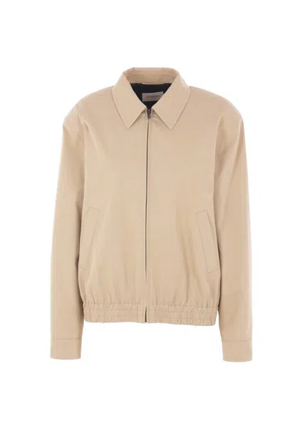 Saint Laurent Pointed-collar Elasticated-hem Bomber Jacket In Neutral