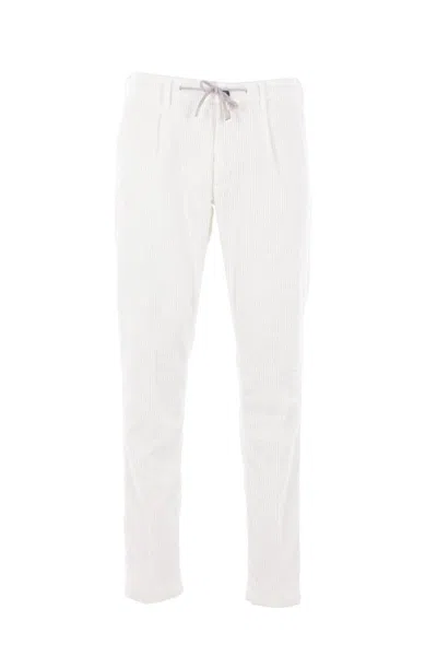 Eleventy Men White Pants With Elastic Drawstring Waist And Tapered Leg In Cotton Blend Stretch Woman In White