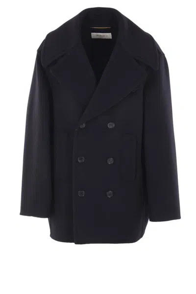 Saint Laurent Virgin Wool Double-breasted Peacoat In Black