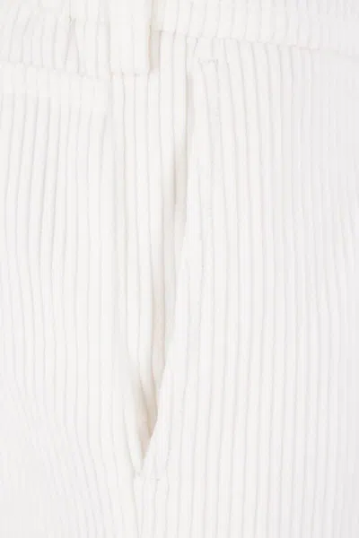 Eleventy Men White Pants With Elastic Drawstring Waist And Tapered Leg In Cotton Blend Stretch Woman In White