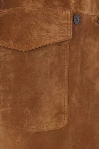 Saint Laurent Suede Trench Coat In Neutral