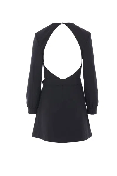 Saint Laurent Wool-cotton Belted A-line Mini Dress In Black