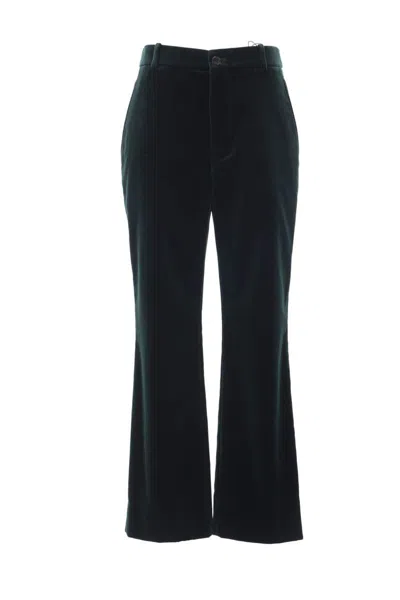 Saint Laurent Cropped Cotton-velvet Slim-leg Pants In Green