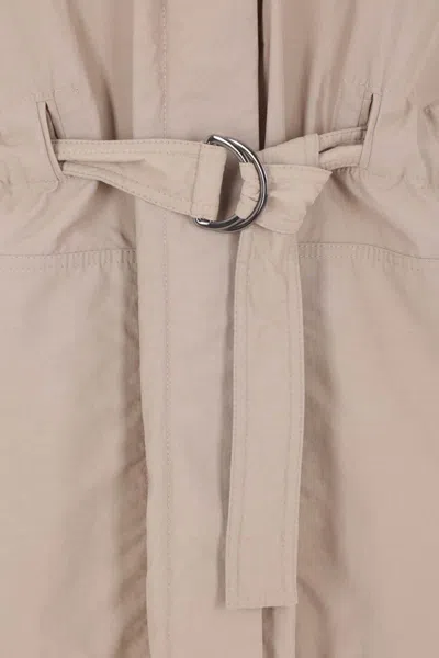 Brunello Cucinelli Long Jacket With Belted Waist And Pockets In Brown