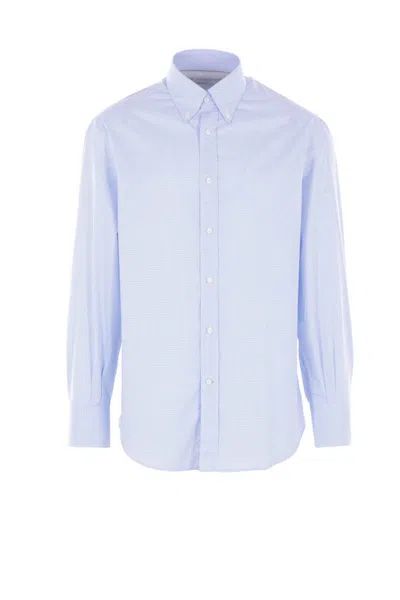 Brunello Cucinelli Checked Cotton Shirt In Blue