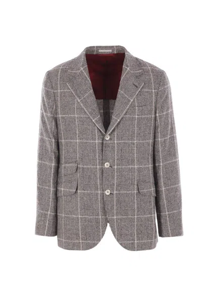 Brunello Cucinelli Blazer 'horse' Notch Lapel Back Vent In Gray
