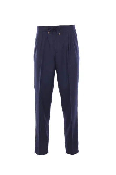 Brunello Cucinelli Virgin Wool Drawstring Leisure Trousers In Blue