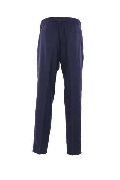 Brunello Cucinelli Virgin Wool Drawstring Leisure Trousers In Blue