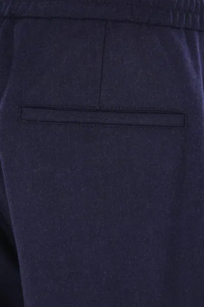Brunello Cucinelli Virgin Wool Drawstring Leisure Trousers In Blue