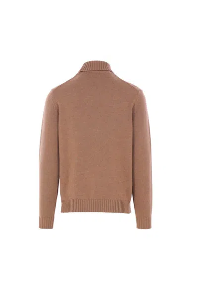 Zanone Ribbed High-neck Sweater In Brown