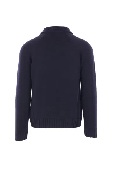 Zanone Navy V-neck Sweater With Raglan Sleeves In Blue