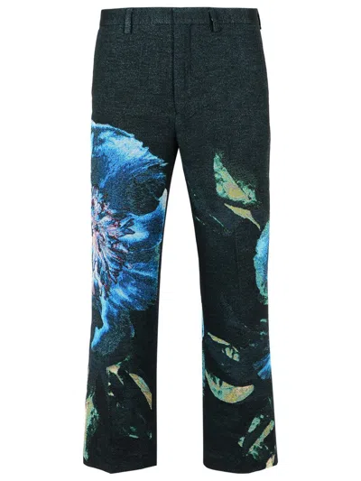 Dries Van Noten Floral Pattern Cotton Blend Trousers In Black