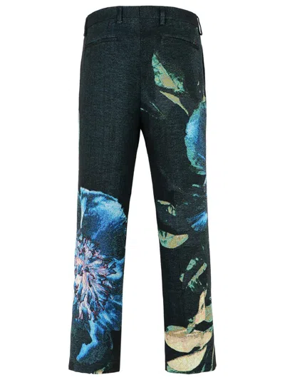 Dries Van Noten Floral Pattern Cotton Blend Trousers In Black