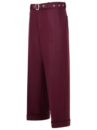 Jil Sander Tailored Wool Trousers Buckle Detail In Red
