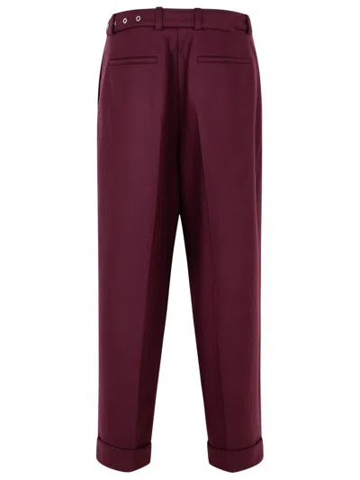 Jil Sander Tailored Wool Trousers Buckle Detail In Red