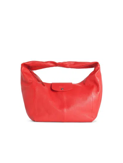 Longchamp Soft Leather Hobo Bag With Top Handle In Red