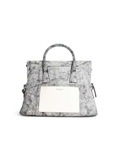 Maison Margiela Textured Leather Shoulder Bag And Strap In White