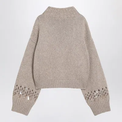 Brunello Cucinelli Chunky Knit Openwork Sweater Featuring Sequins In Neutral
