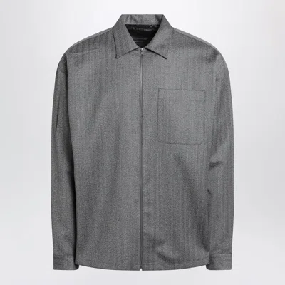 Prada Gray Overshirt With Zip In Black