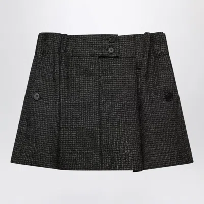 Prada Wool Mini Skirt With Vichy-pattern In Black