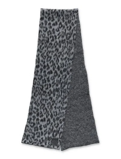 Anine Bing Rectangular Animal Pattern Scarf With Frayed Edges In Gray