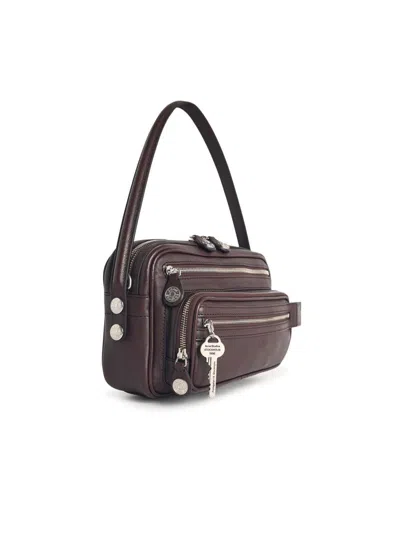 Acne Studios Chocolate Leather Shoulder Bag Keychain Detail In Brown