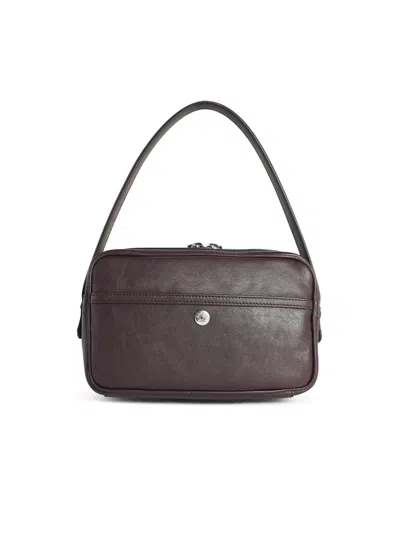 Acne Studios Chocolate Leather Shoulder Bag Keychain Detail In Brown