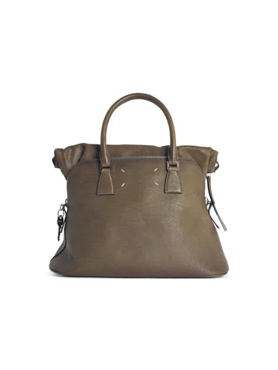 Maison Margiela Structured Leather Shoulder Bag With Detachable Strap In Green