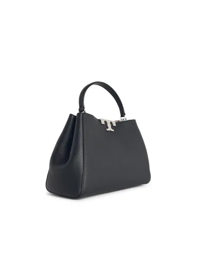 Tory Burch Mini Satchel In Hammered Leather In Black