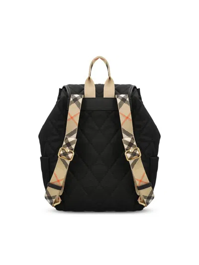 Burberry Womens Black Horseshoe Drawstring Woven Backpack In Black