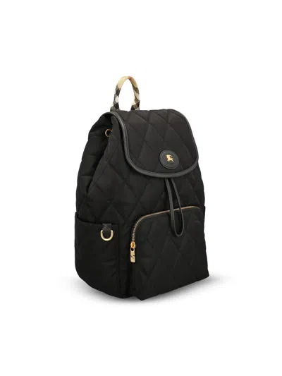 Burberry Womens Black Horseshoe Drawstring Woven Backpack In Black