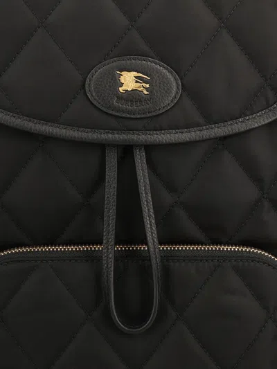 Burberry Womens Black Horseshoe Drawstring Woven Backpack In Black