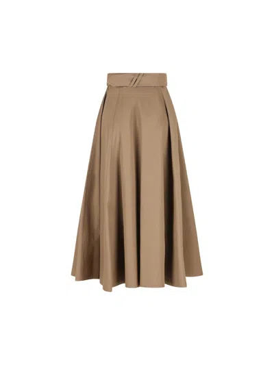 Burberry Beige Skirt With Adjustable Belt And Button Closure In Cotton Woman In Brown