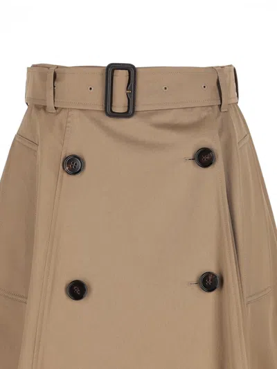 Burberry Beige Skirt With Adjustable Belt And Button Closure In Cotton Woman In Brown