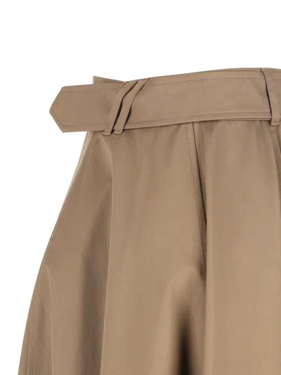 Burberry Beige Skirt With Adjustable Belt And Button Closure In Cotton Woman In Brown